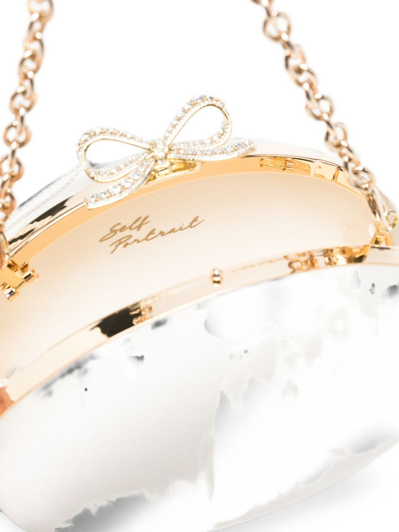 Self-Portrait Polished Metallic Oval Clutch — White