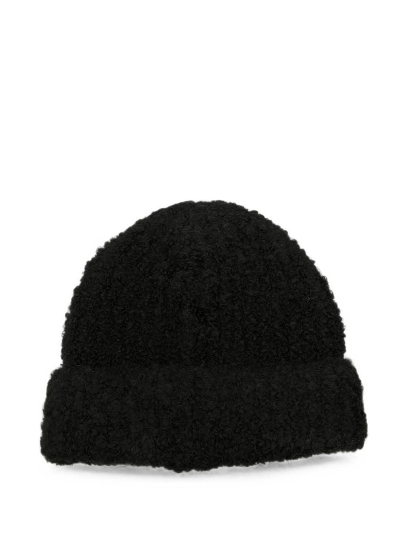Mm6 Maison Margiela Logo-Patch Knit Beanie — Black Beanies