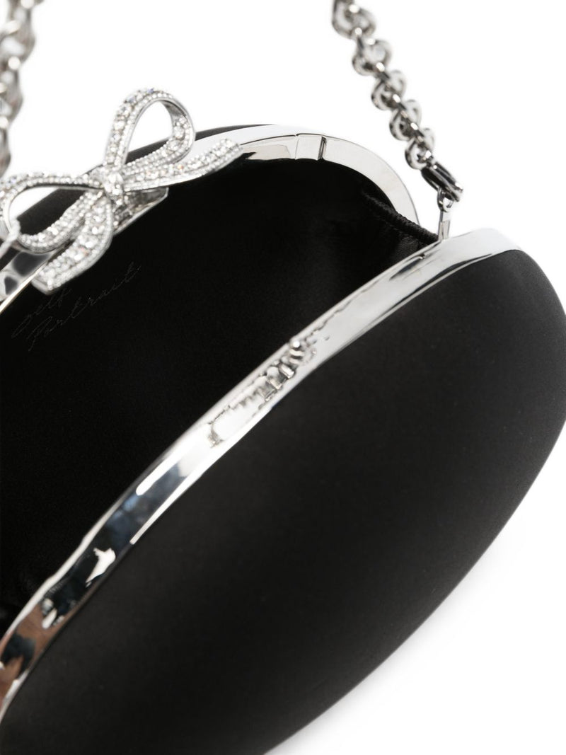 Self-Portrait Satin Oval With Bow Padlock Charm Clutch — Black