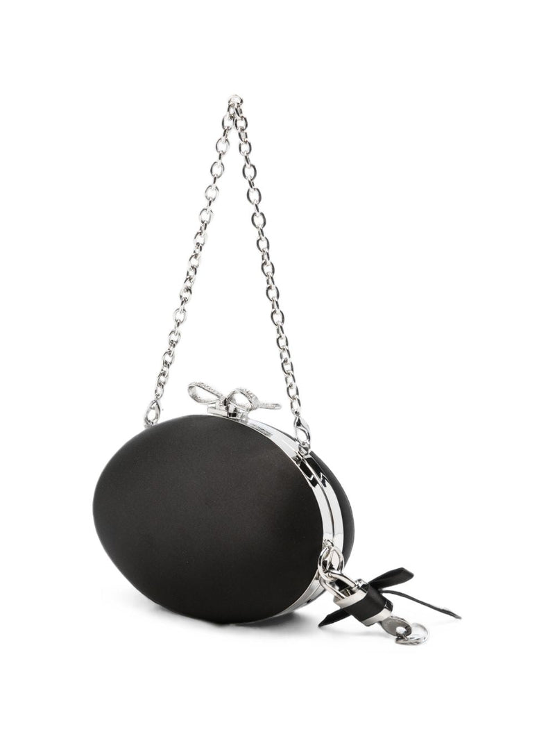 Self-Portrait Satin Oval With Bow Padlock Charm Clutch — Black