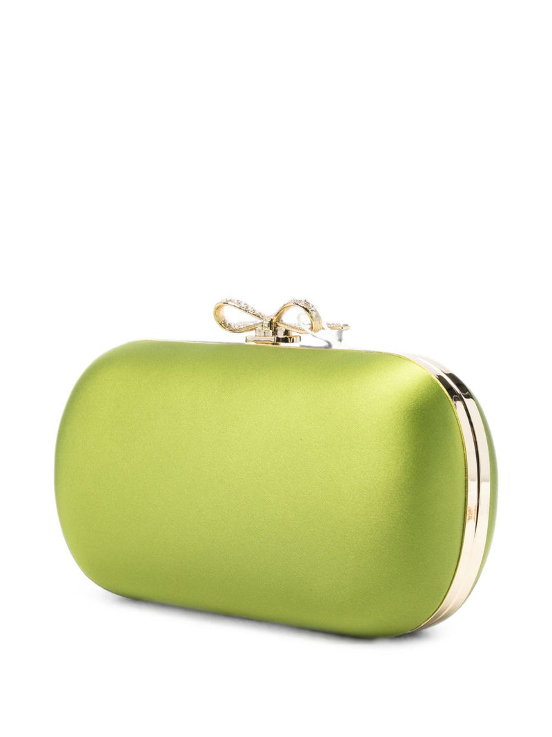 Self-Portrait Satin Bow-Detail Clutch — Green