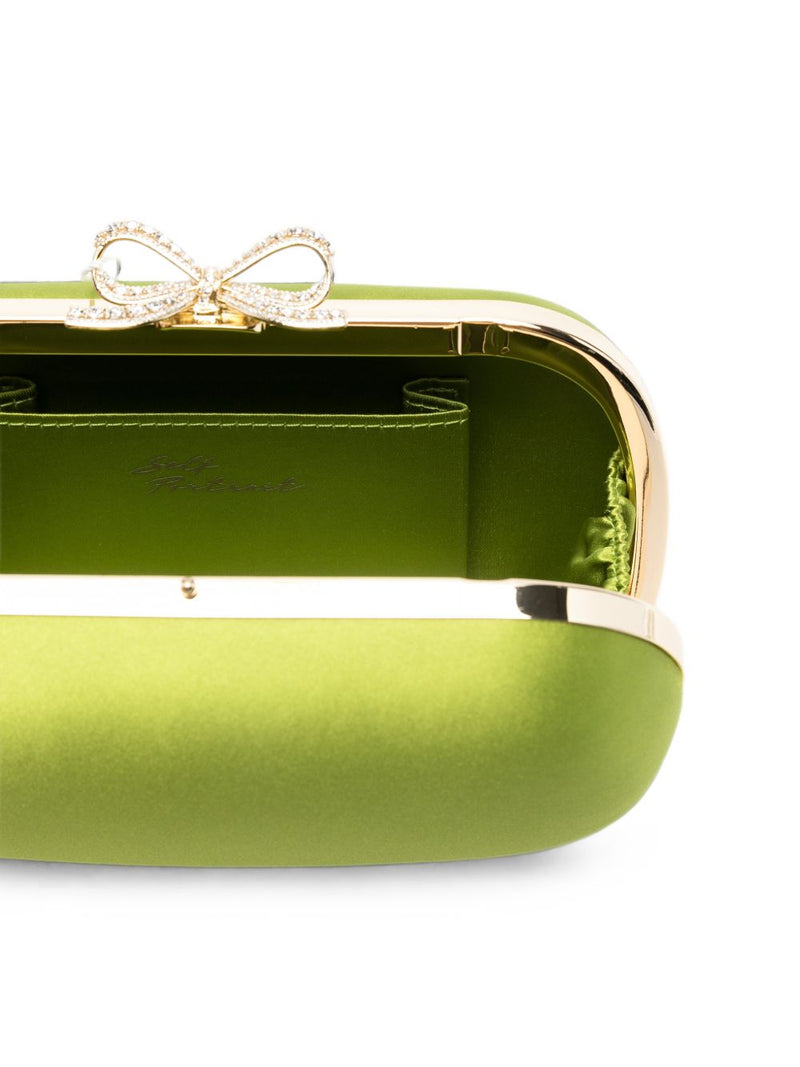 Self-Portrait Satin Bow-Detail Clutch — Green