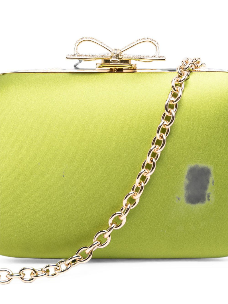 Self-Portrait Satin Bow-Detail Clutch — Green