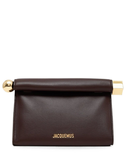 Jacquemus Roll-Top Leather Clutch — Brown