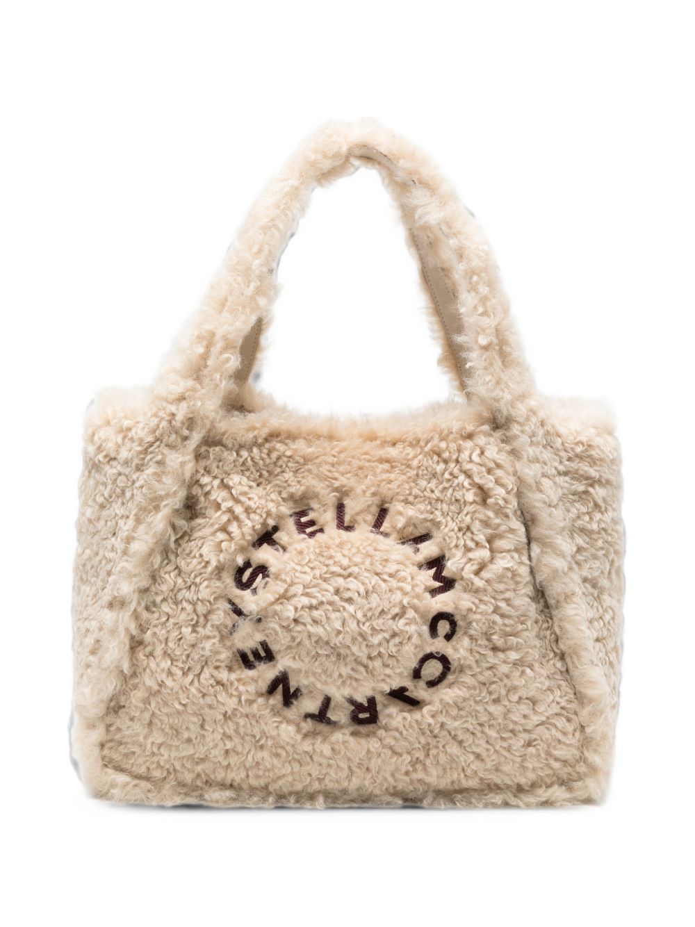 Stella Mccartney Logo-Embroidered Shearling Tote Bag — Beige
