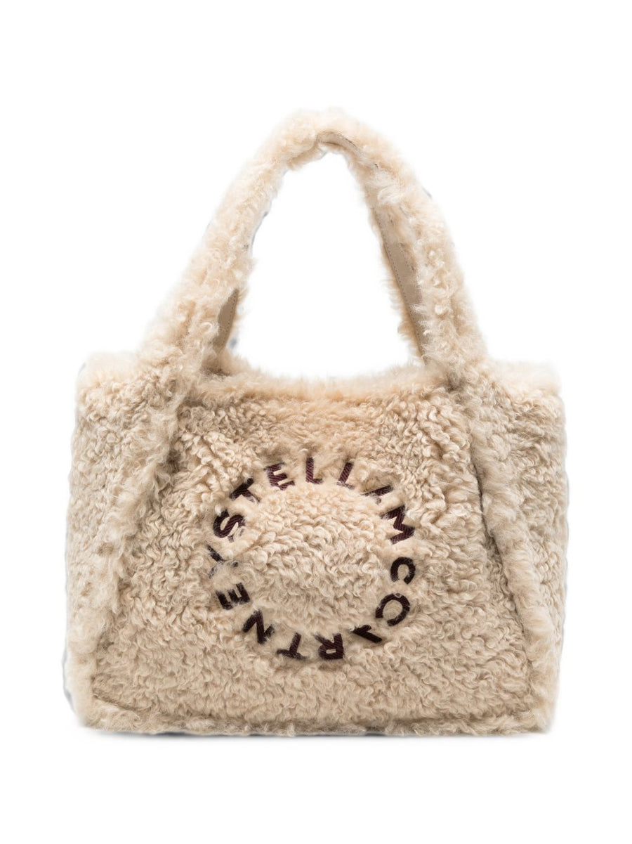 Stella Mccartney Logo-Embroidered Shearling Tote Bag — Beige