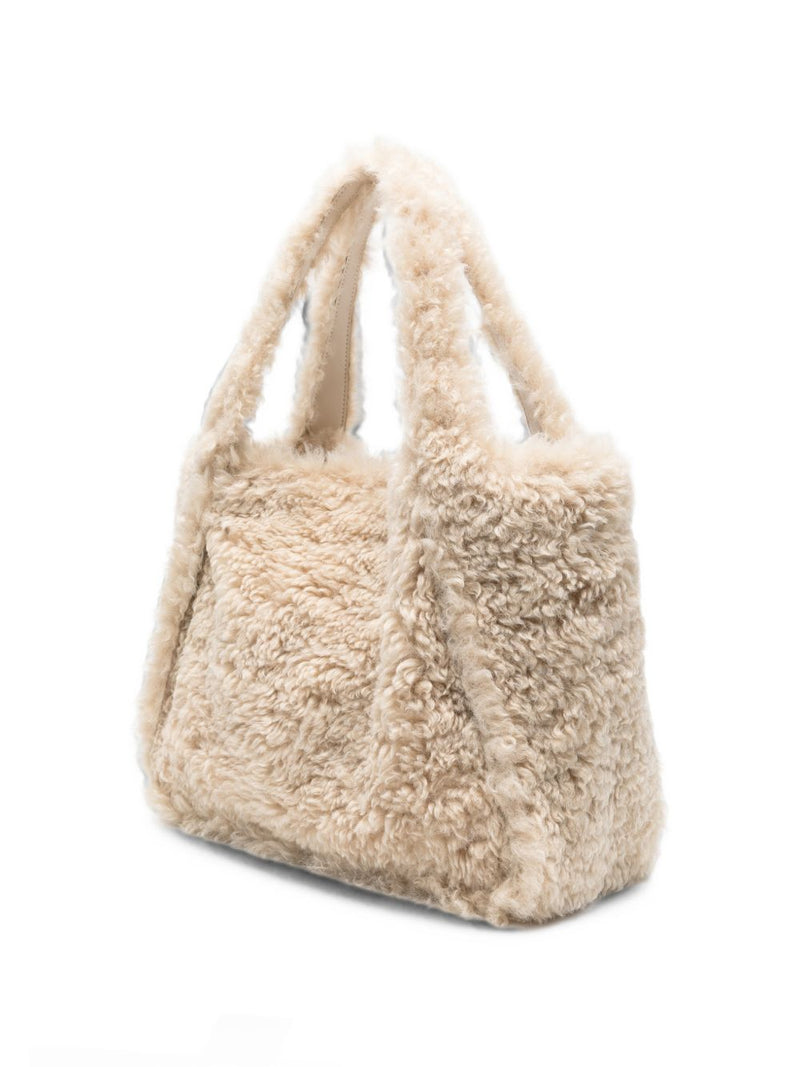 Stella Mccartney Logo-Embroidered Shearling Tote Bag — Beige