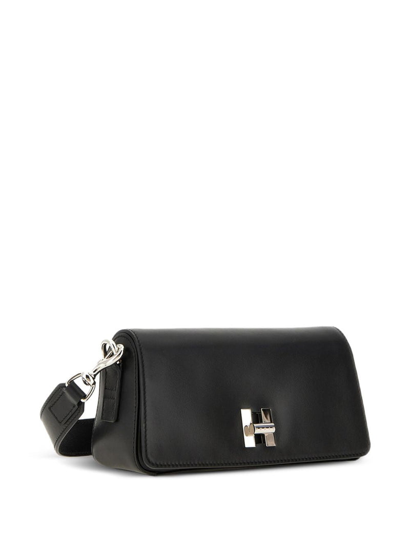 Hogan Logo-Clasp Leather Shoulder Bag — Black