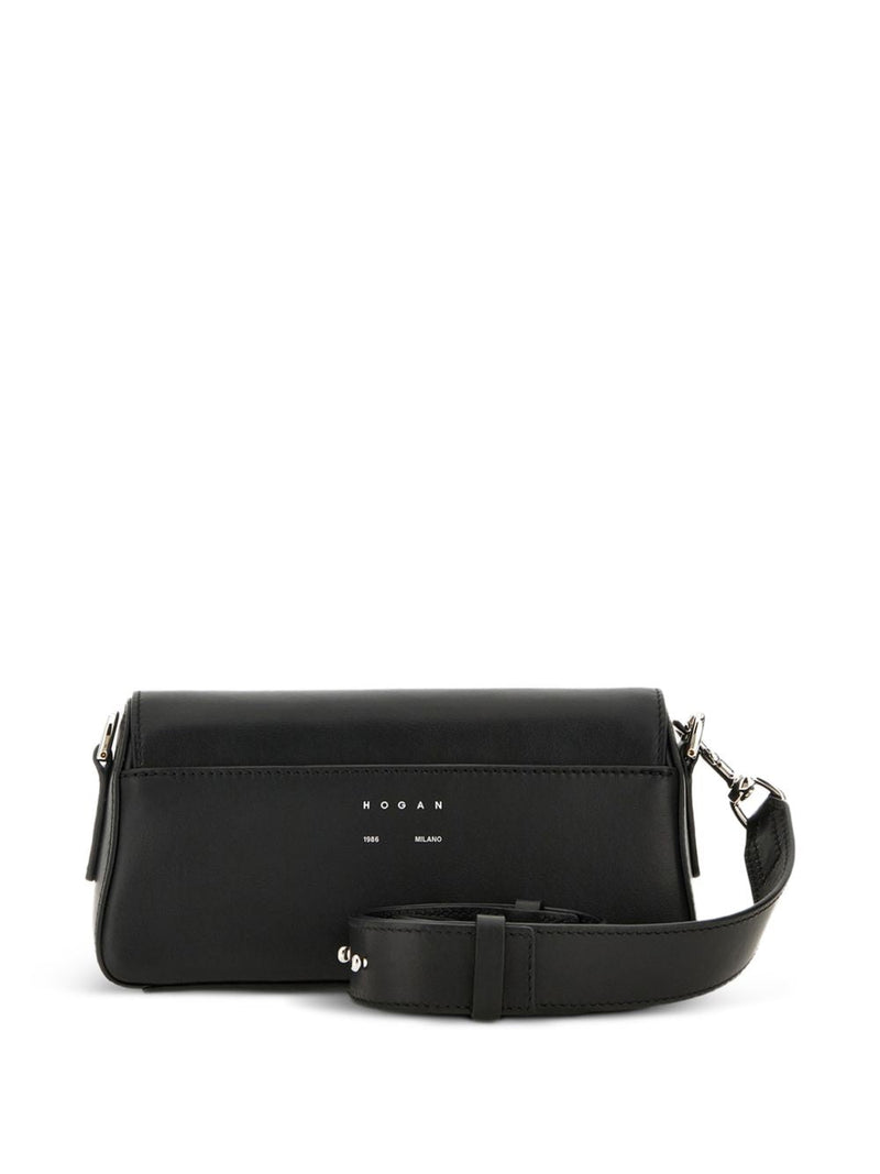 Hogan Logo-Clasp Leather Shoulder Bag — Black