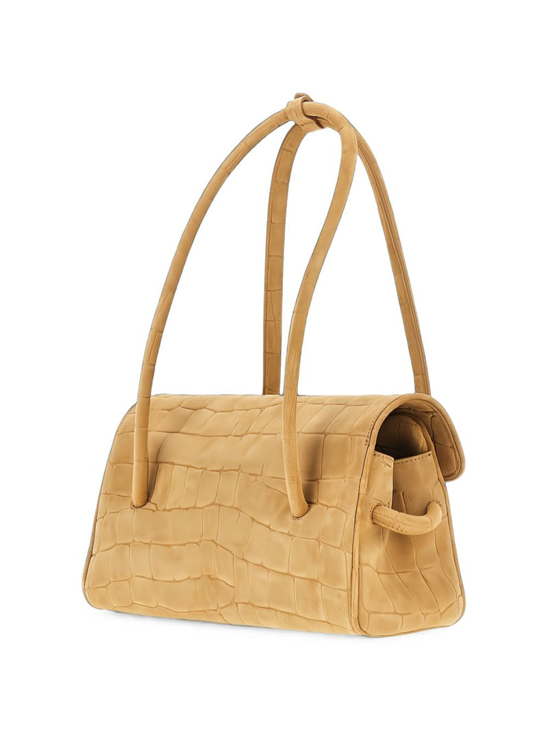 Jacquemus Crocodile-Embossed Leather Shoulder Bag — Camel