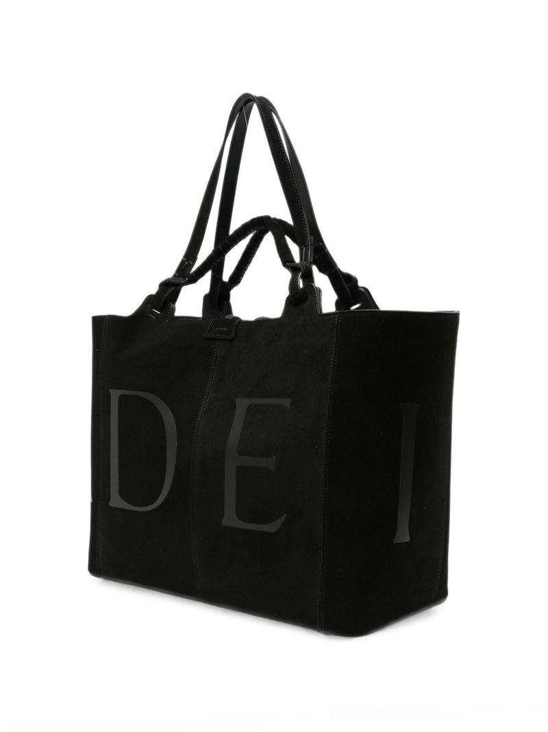 Casadei Logo-Print Suede Tote Bag — Black Leather With Finish