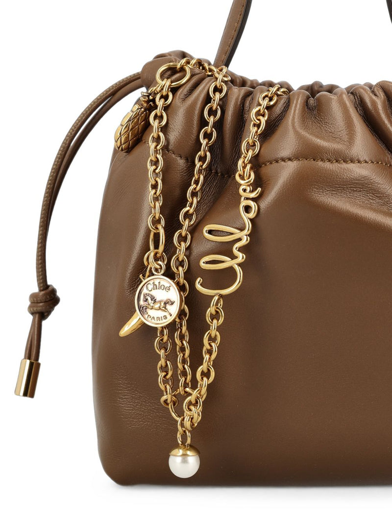 Chloé Gathered Leather Bucket Bag — Brown