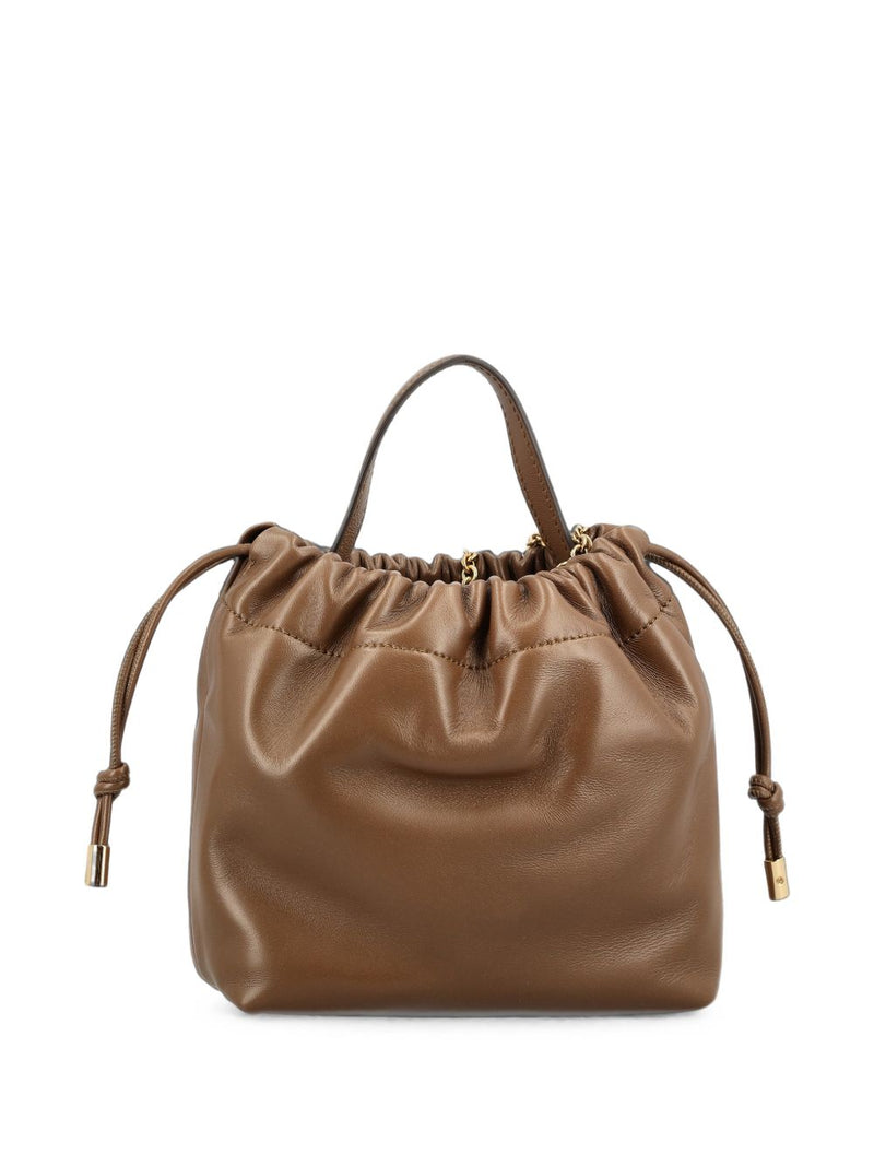 Chloé Gathered Leather Bucket Bag — Brown