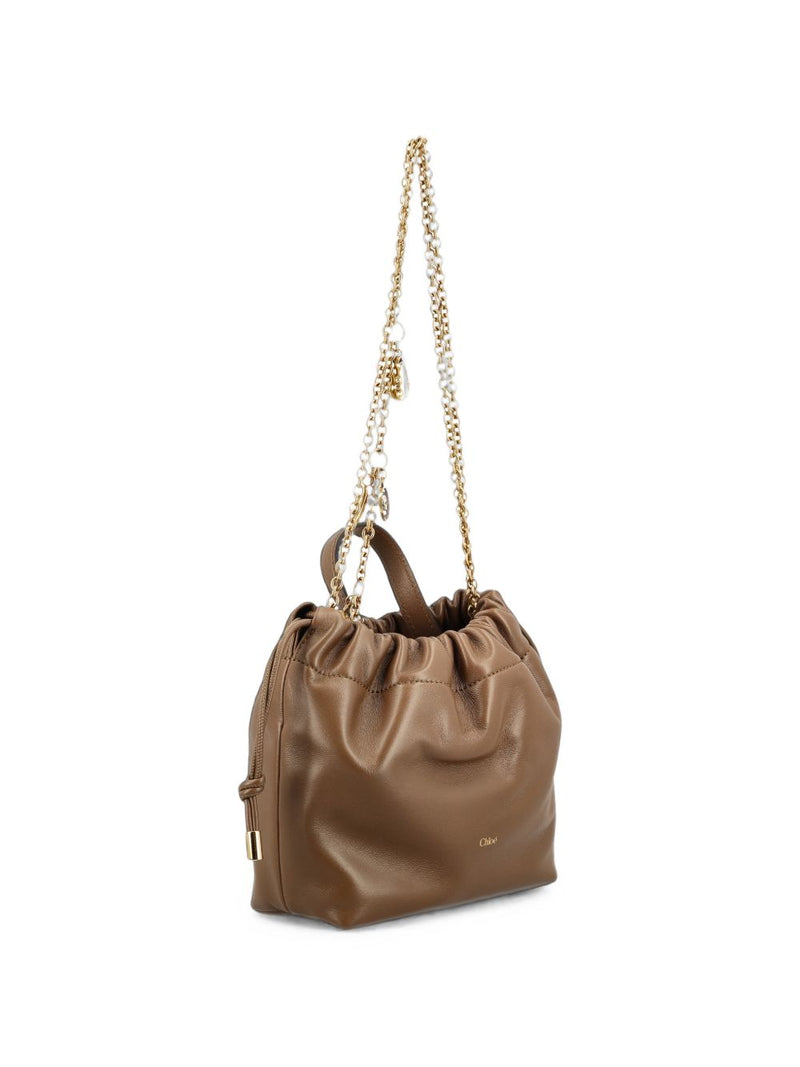 Chloé Gathered Leather Bucket Bag — Brown