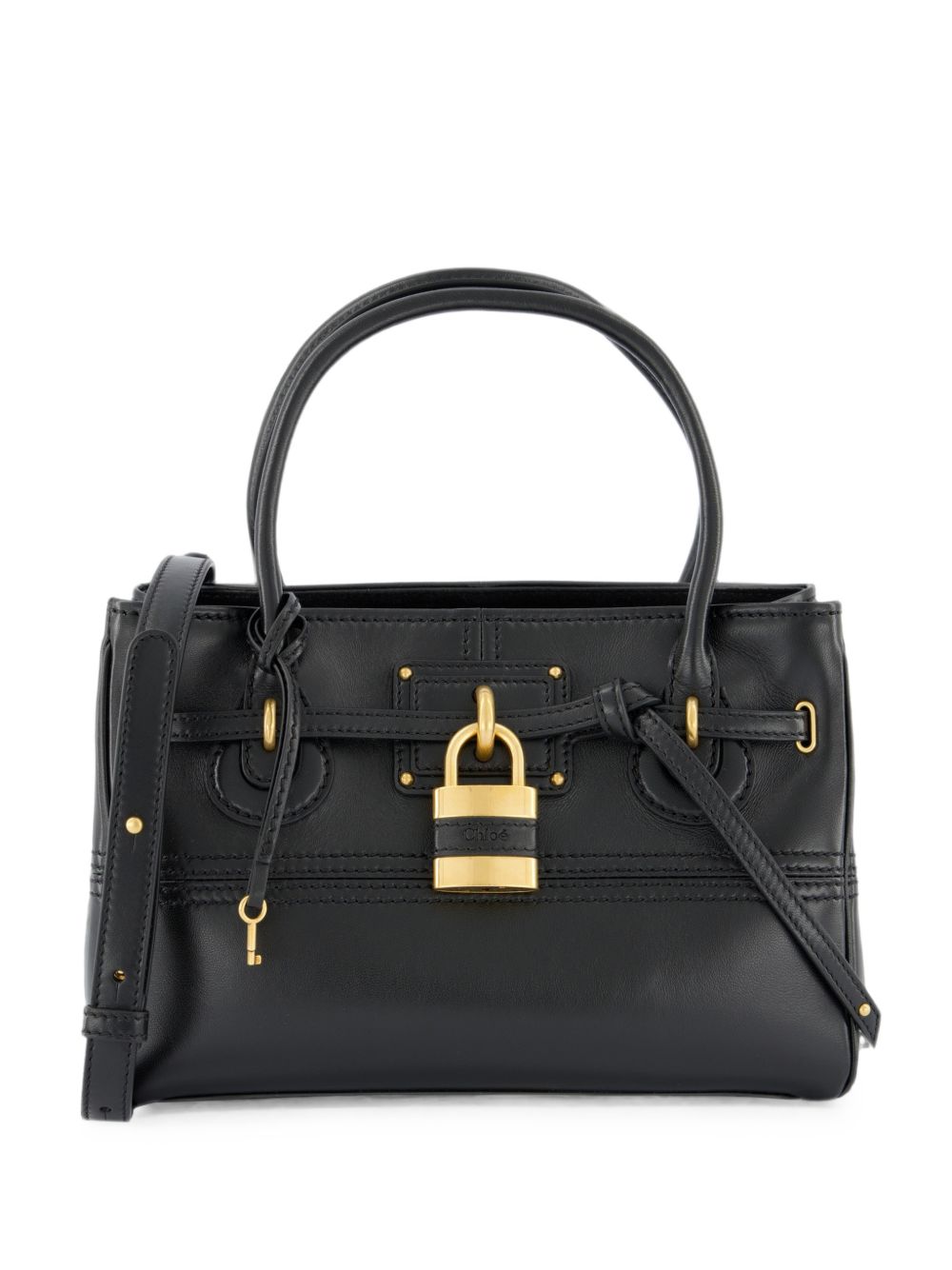 Chloé Grained Leather Padlock Top Handle Bag — Black Buffalo