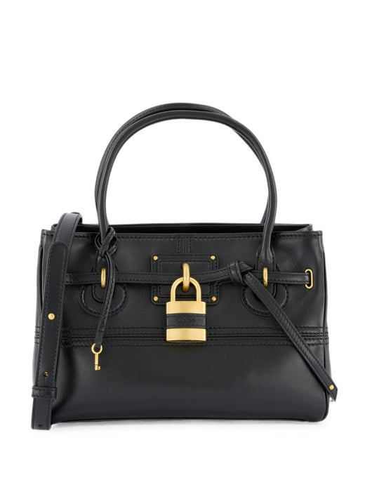 Chloé Grained Leather Padlock Top Handle Bag — Black Buffalo