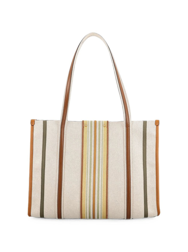 Chloé Striped Canvas Tote Bag — Cream