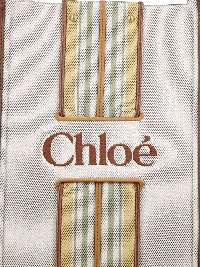 Chloé Striped Canvas Tote Bag — Cream