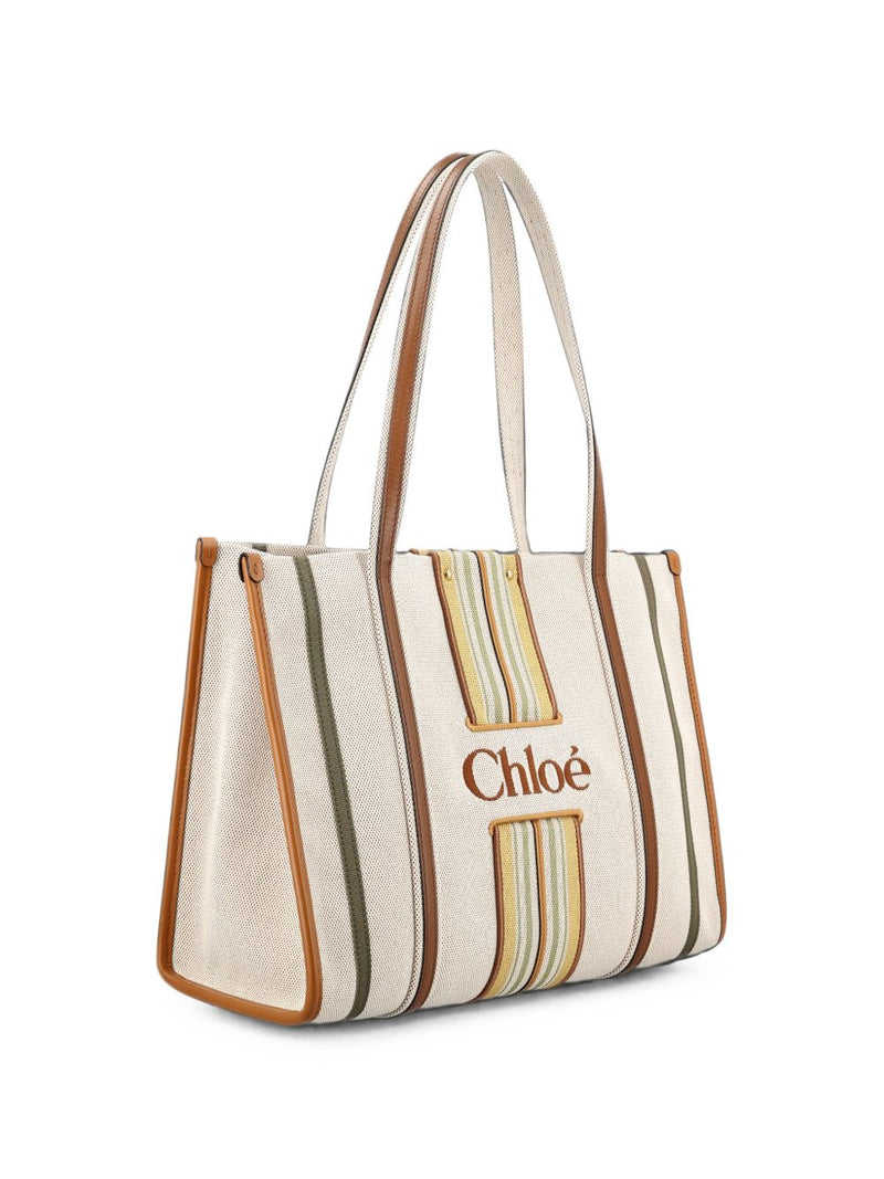Chloé Striped Canvas Tote Bag — Cream