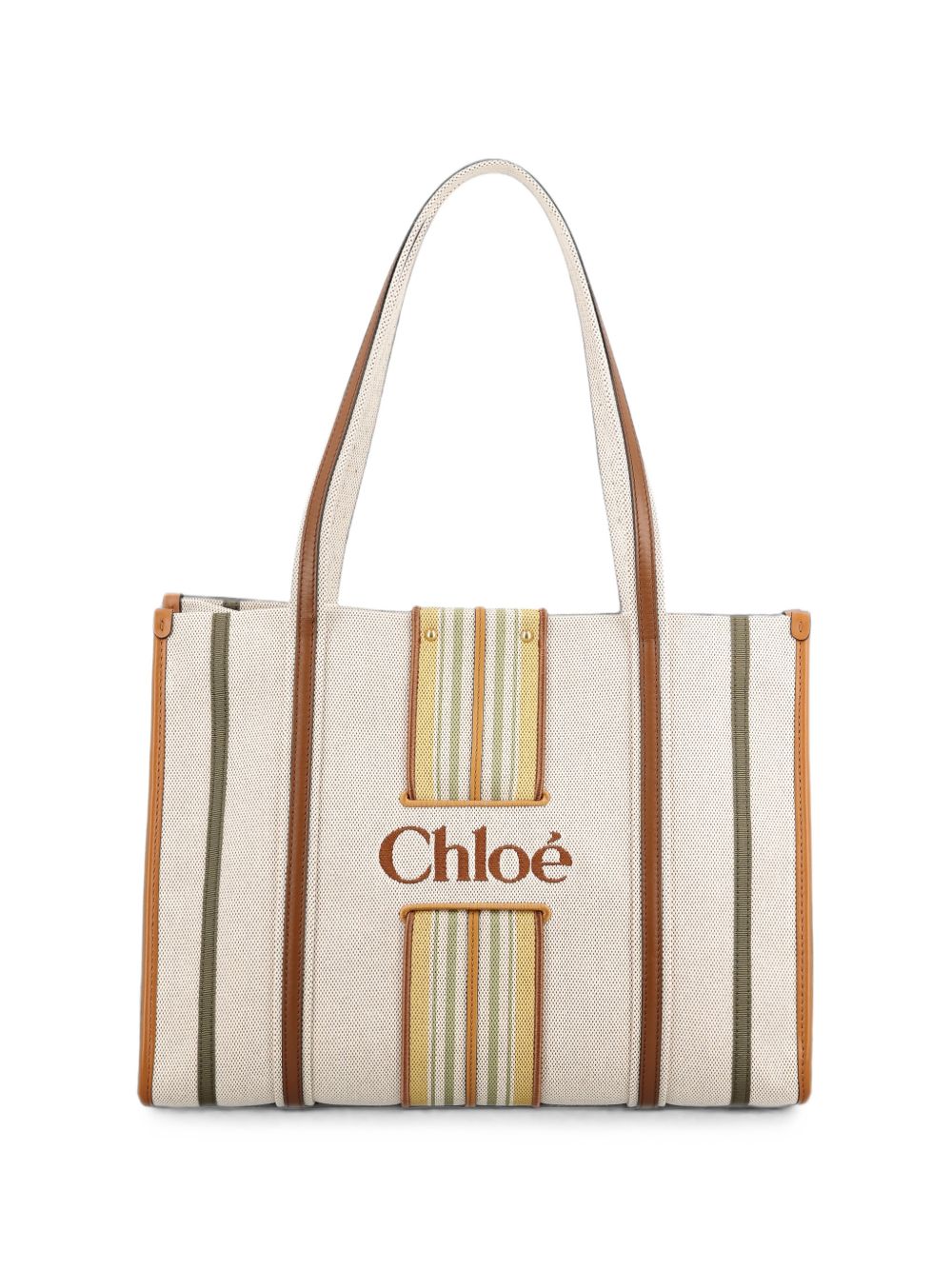 Chloé Striped Canvas Tote Bag — Cream