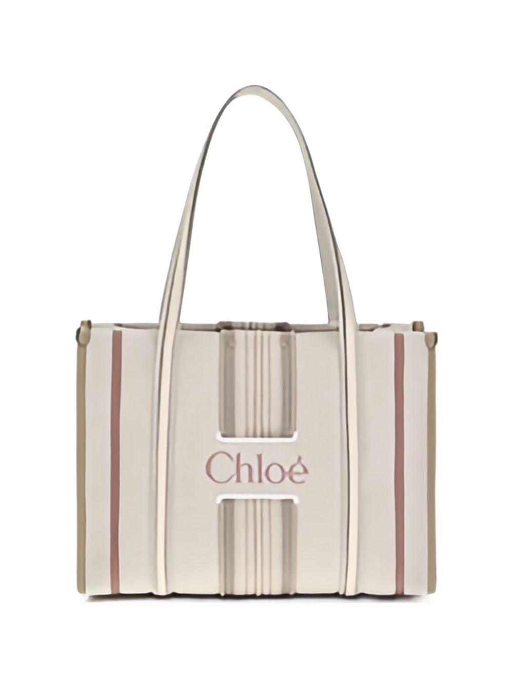 Chloé Striped Linen Shoulder Bag — Cream