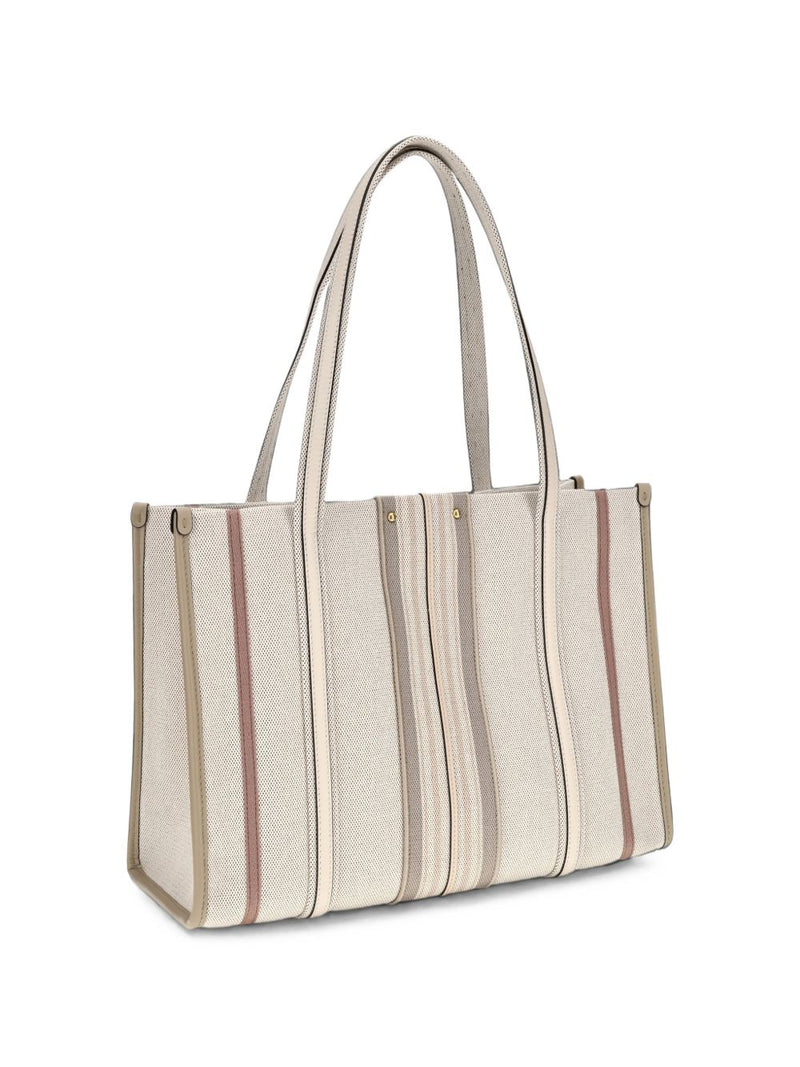 Chloé Striped Linen Shoulder Bag — Cream