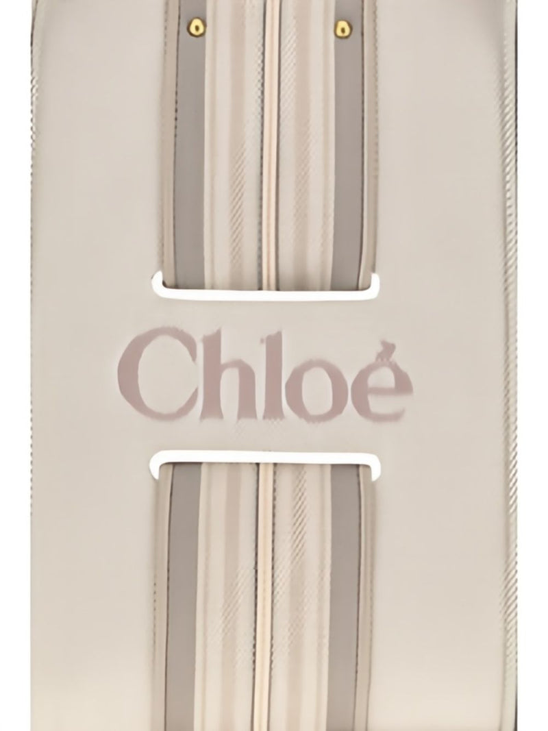 Chloé Striped Linen Shoulder Bag — Cream