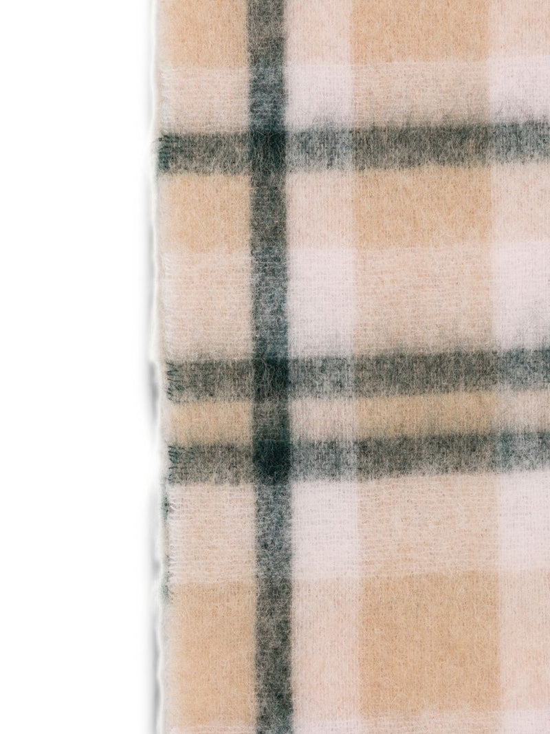 Closed Checked Alpaca-Blend Scarf — Pink Wool Scarfs
