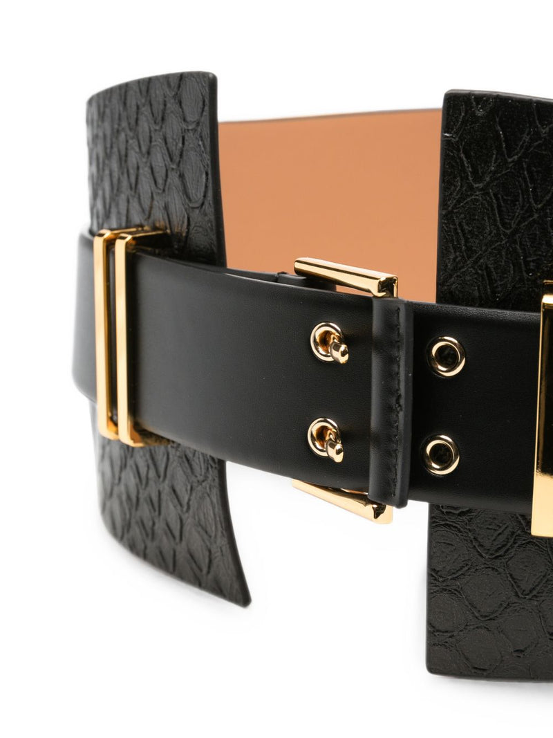 Elisabetta Franchi Snake-Effect Double-Buckle Belt — Black