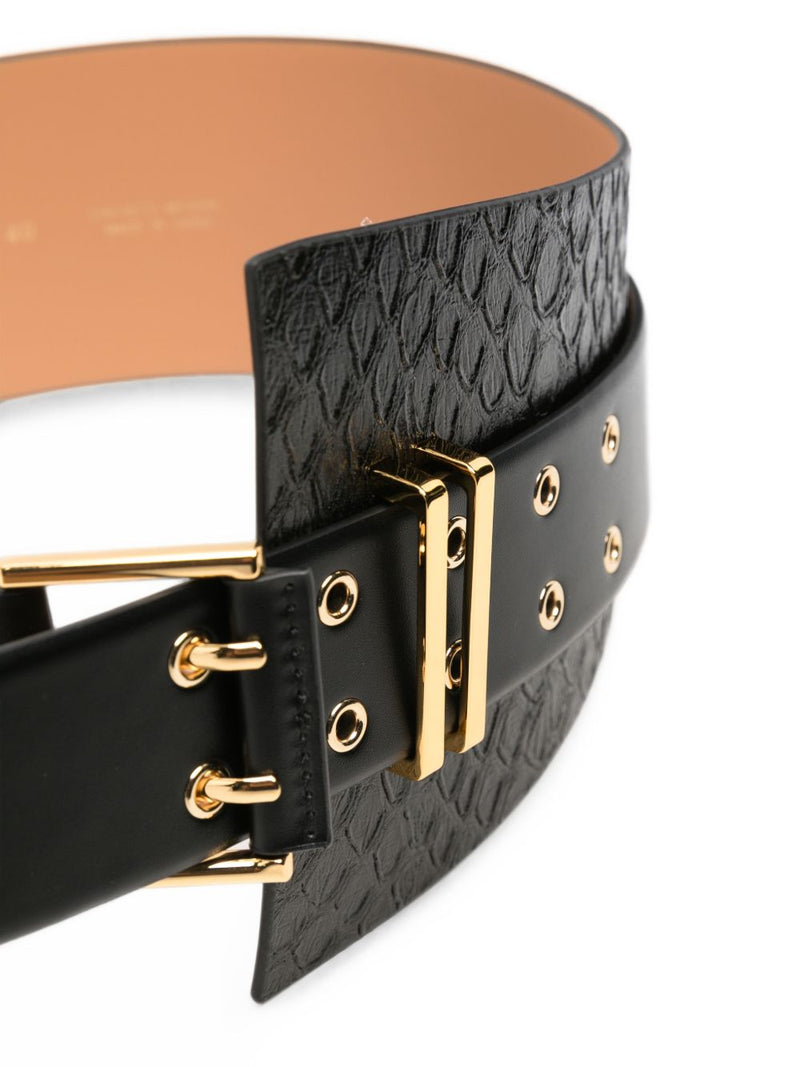 Elisabetta Franchi Snake-Effect Double-Buckle Belt — Black
