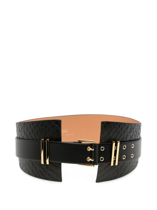 Elisabetta Franchi Snake-Effect Double-Buckle Belt — Black