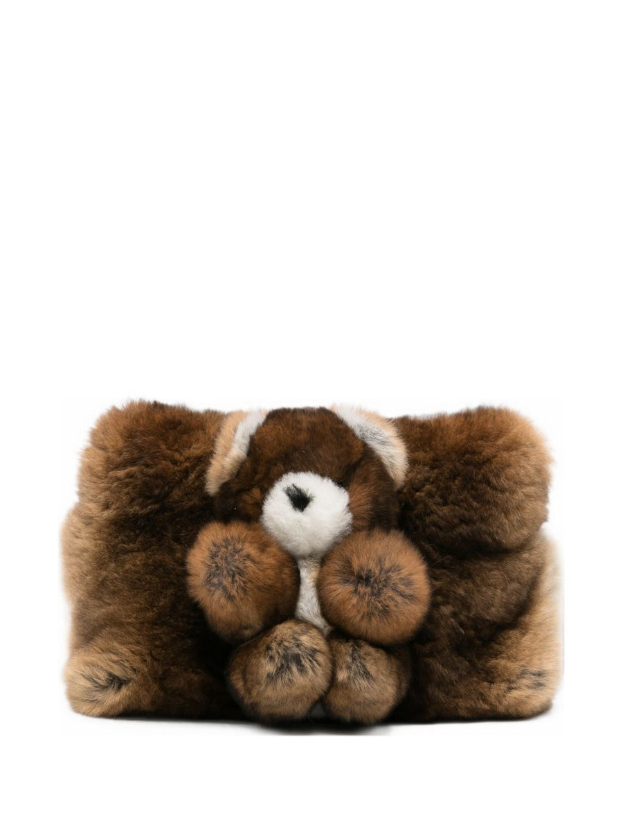 Anita Bilardi Faux-Fur Teddy-Bear Clutch — Brown