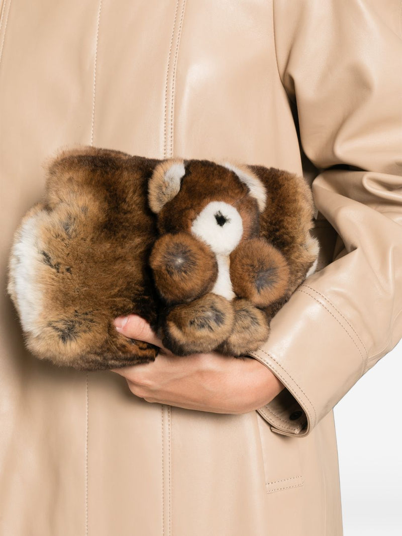 Anita Bilardi Faux-Fur Teddy-Bear Clutch — Brown