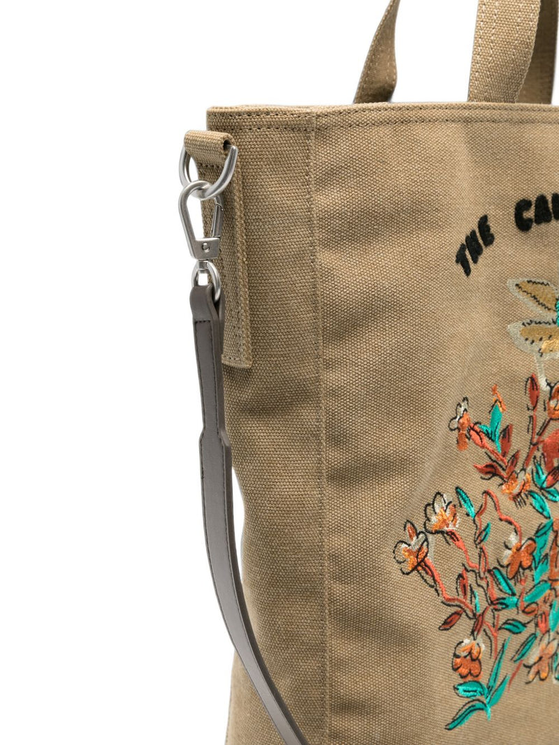 Paul Smith Floral Embroidery Canvas Tote Bag — Beige