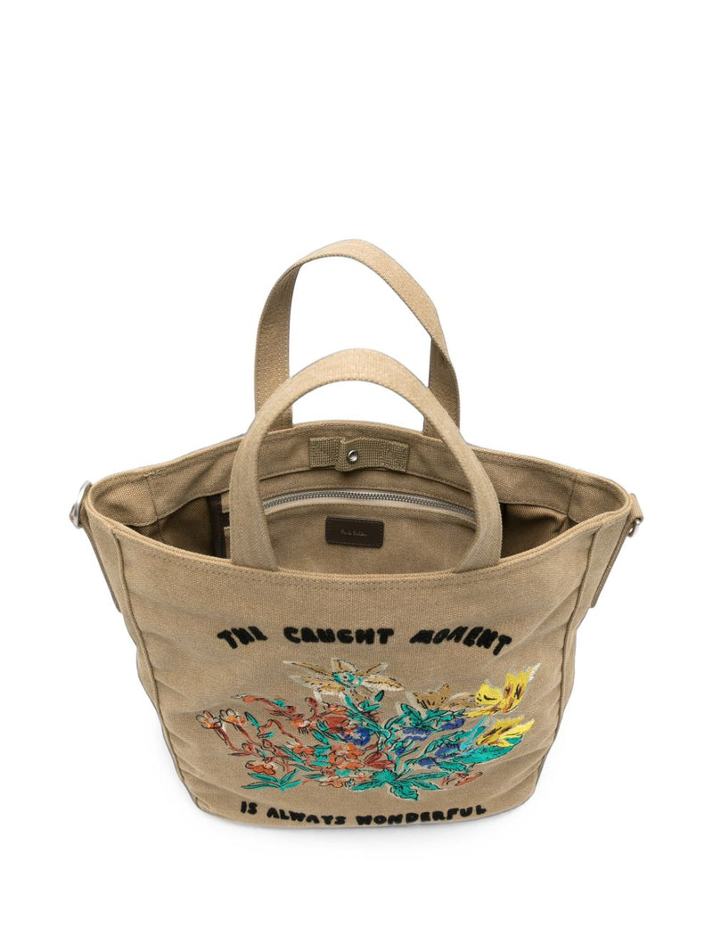 Paul Smith Floral Embroidery Canvas Tote Bag — Beige