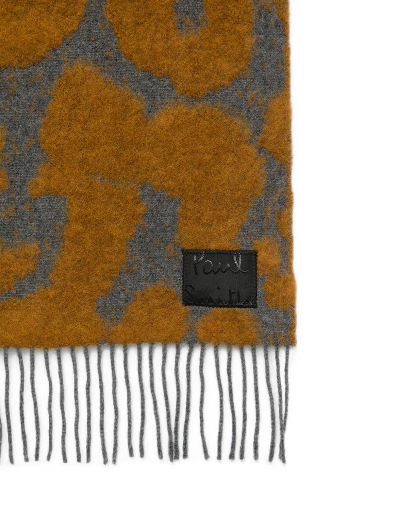 Paul Smith Leopard-Print Brushed Wool Scarf — Grey Scarfs