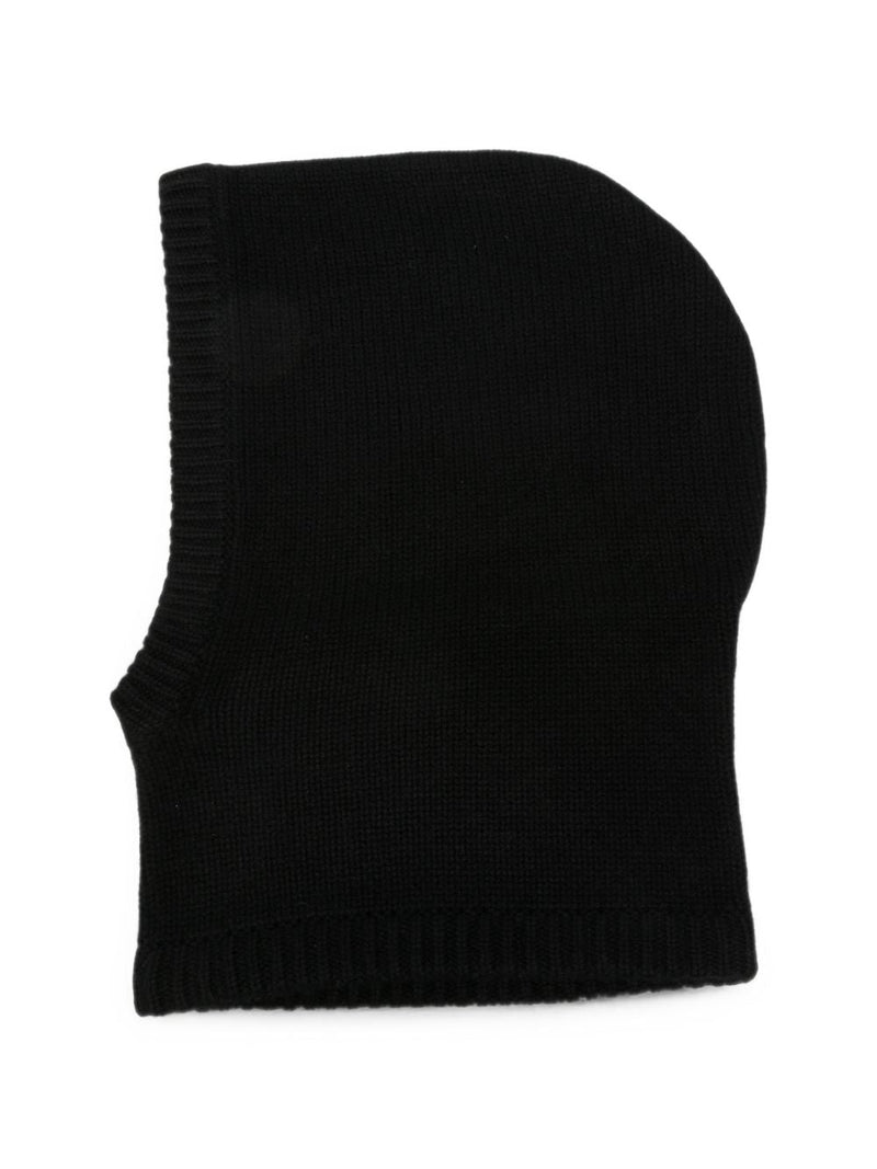 Soft Goat Cashmere Ribbed-Knit Balaclava — Black Winter Hats