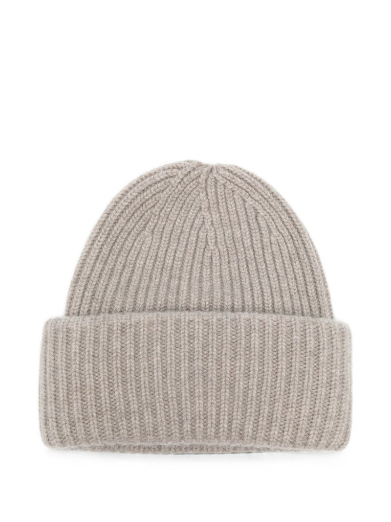 Soft Goat Ribbed Knit Winter Hat — Beige