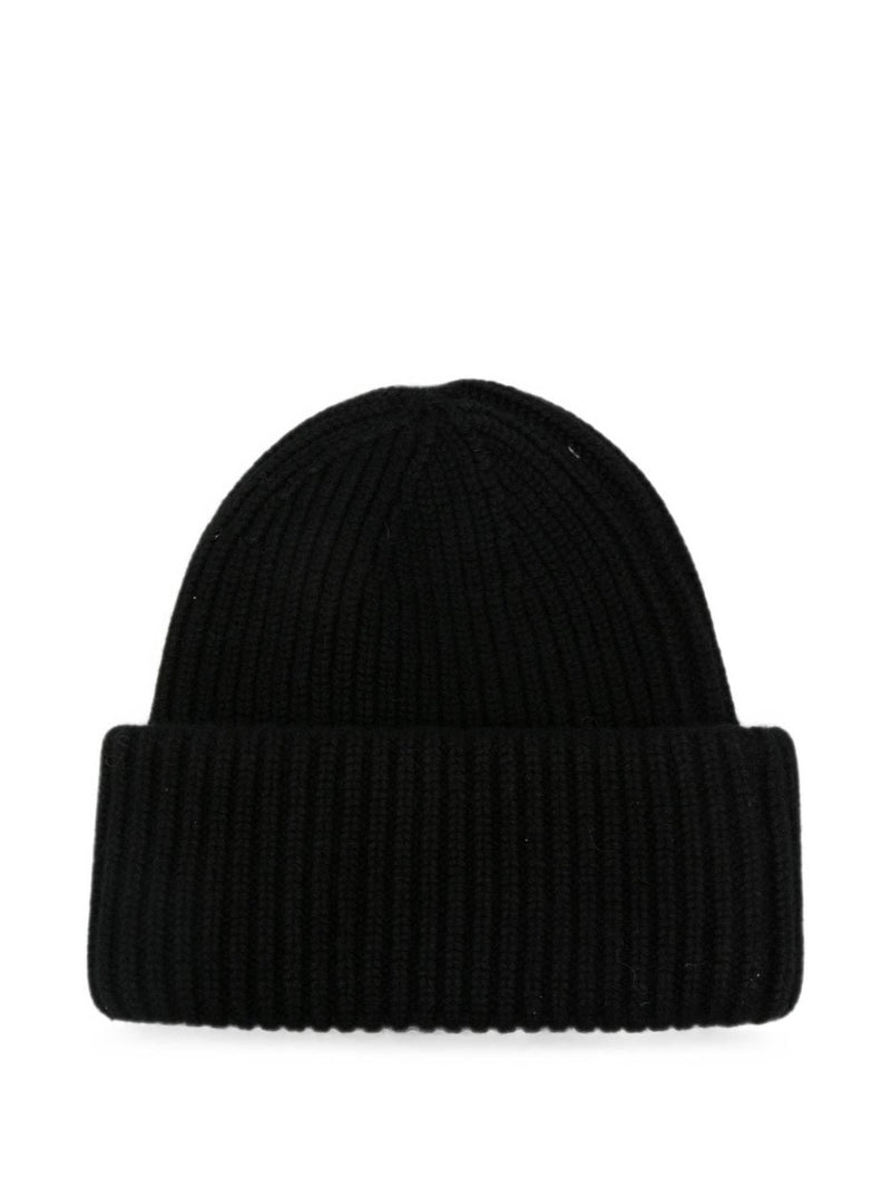 Soft Goat Ribbed Cashmere Beanie — Black Beanies