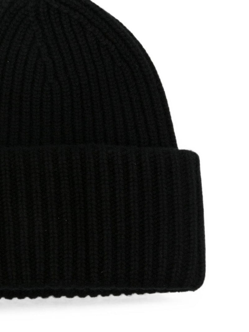 Soft Goat Ribbed Cashmere Beanie — Black Beanies