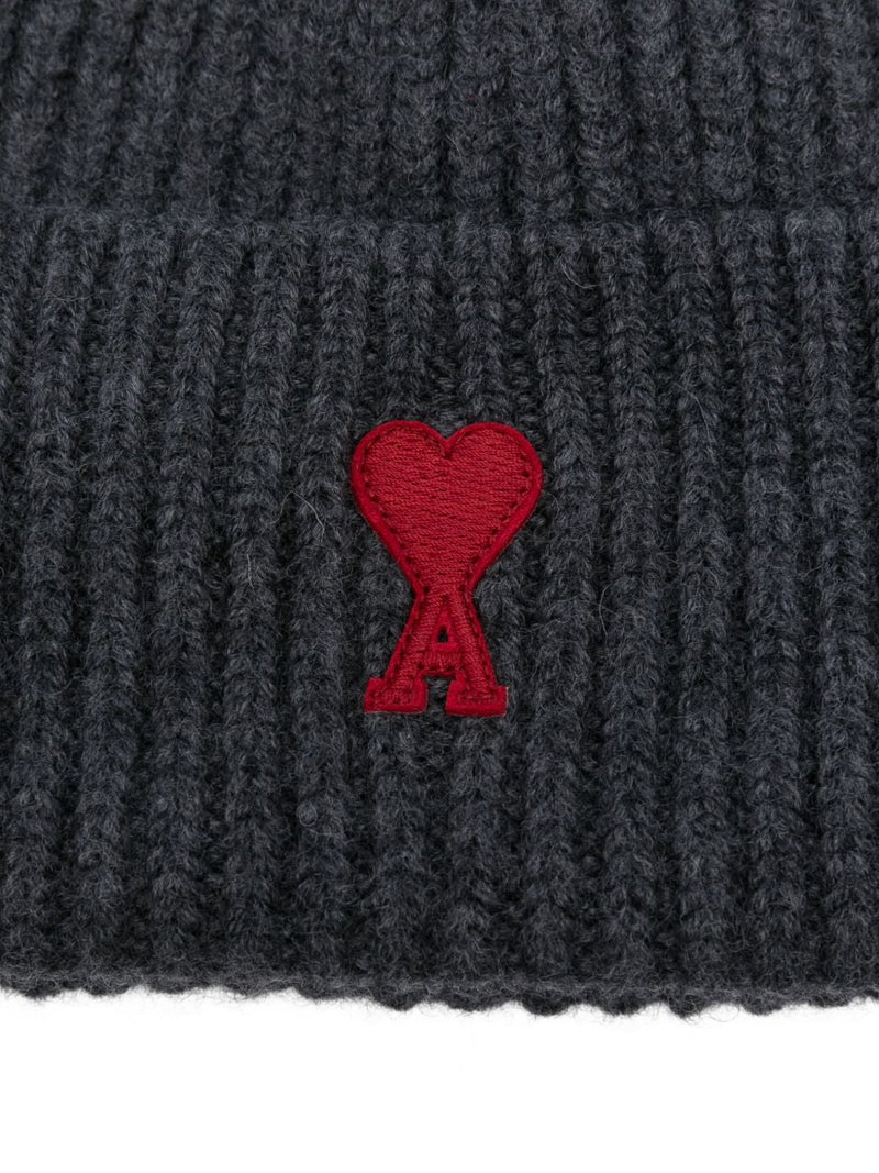 Ami Paris Beanie — Grey Wool Beanies
