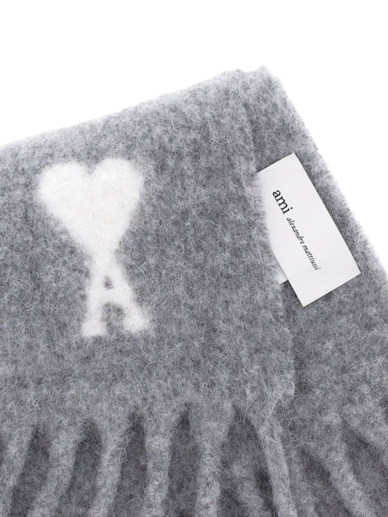 Ami Paris Scarf — Gray Wool Scarfs