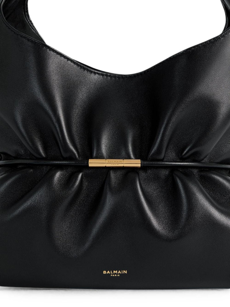 Balmain Sphynx Shoulder Bag — Black Leather With Satin Lining