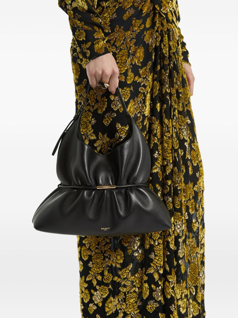 Balmain Sphynx Shoulder Bag — Black Leather With Satin Lining
