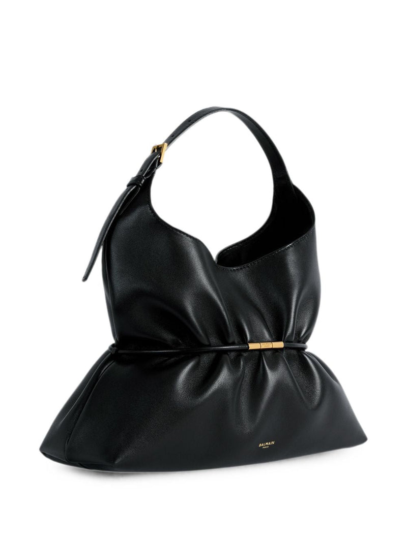 Balmain Sphynx Shoulder Bag — Black Leather With Satin Lining