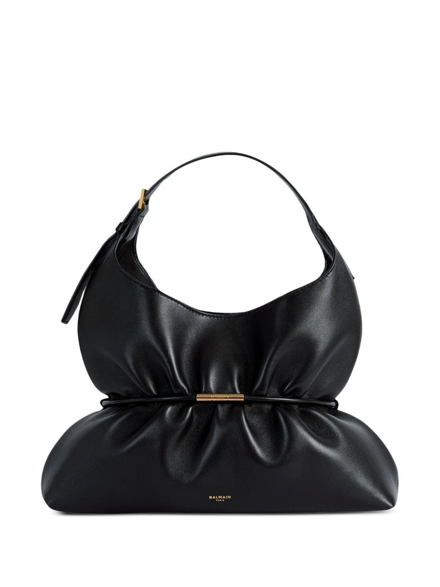 Balmain Sphynx Shoulder Bag — Black Leather With Satin Lining