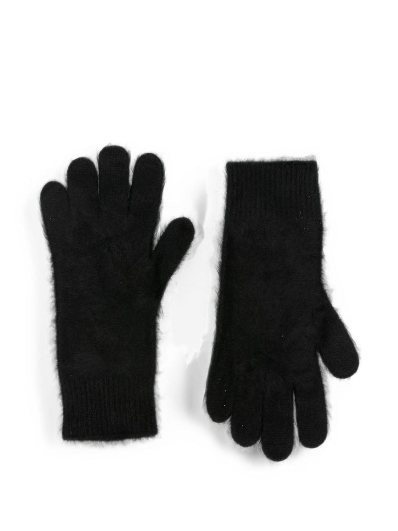 Soft Goat Fine Knit Brushed Gloves — Black