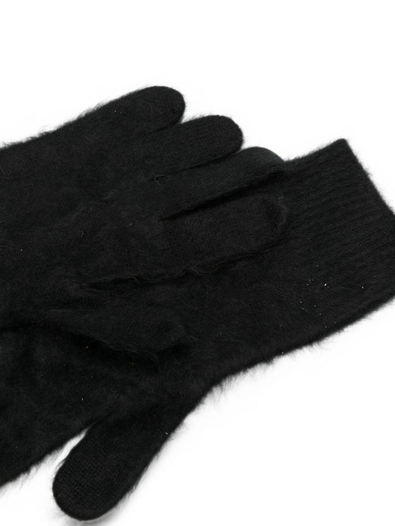 Soft Goat Fine Knit Brushed Gloves — Black