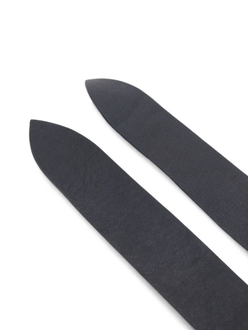 Cortana Grained Leather Pointed-Tip Belt — Black