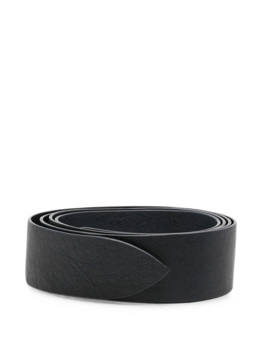 Cortana Grained Leather Pointed-Tip Belt — Black